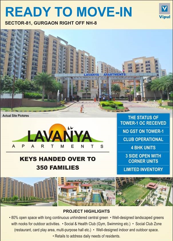Live in luxurious ready to move homes at Vipul Lavanya Apartments in Gurgaon