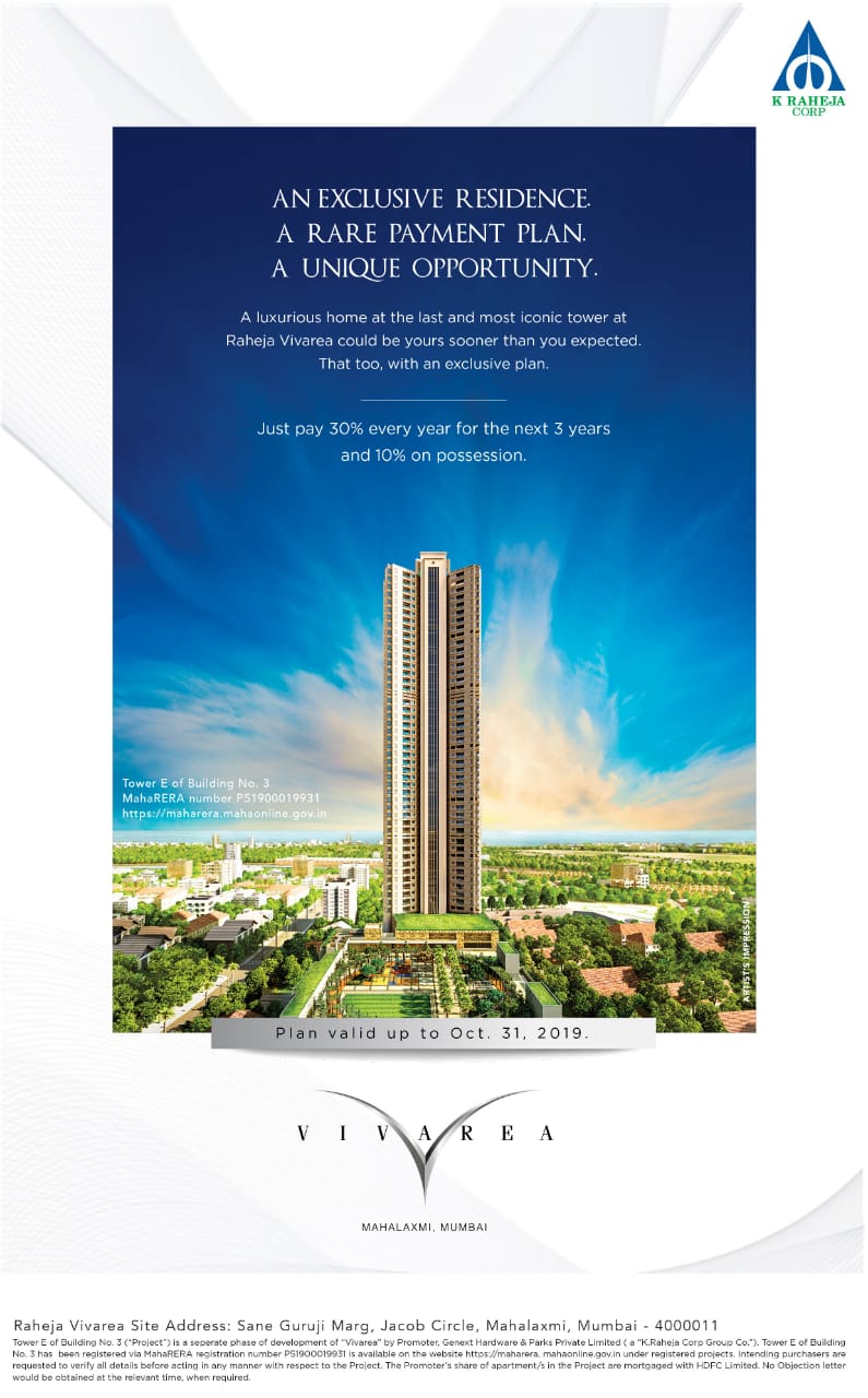 Just pay 30% every year for the next 3 years, and 10% on possession at K Raheja Vivarea, Mumbai Update