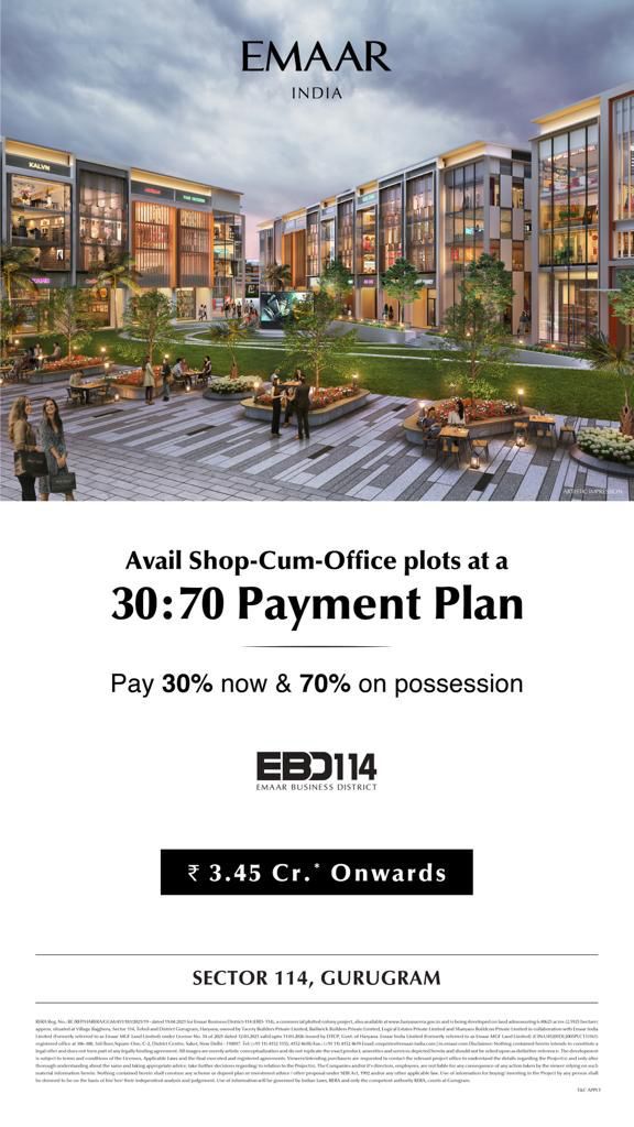 Avail shop-cum-office plots starting Rs 3.45 Cr at Emaar EBD 114, Gurgaon