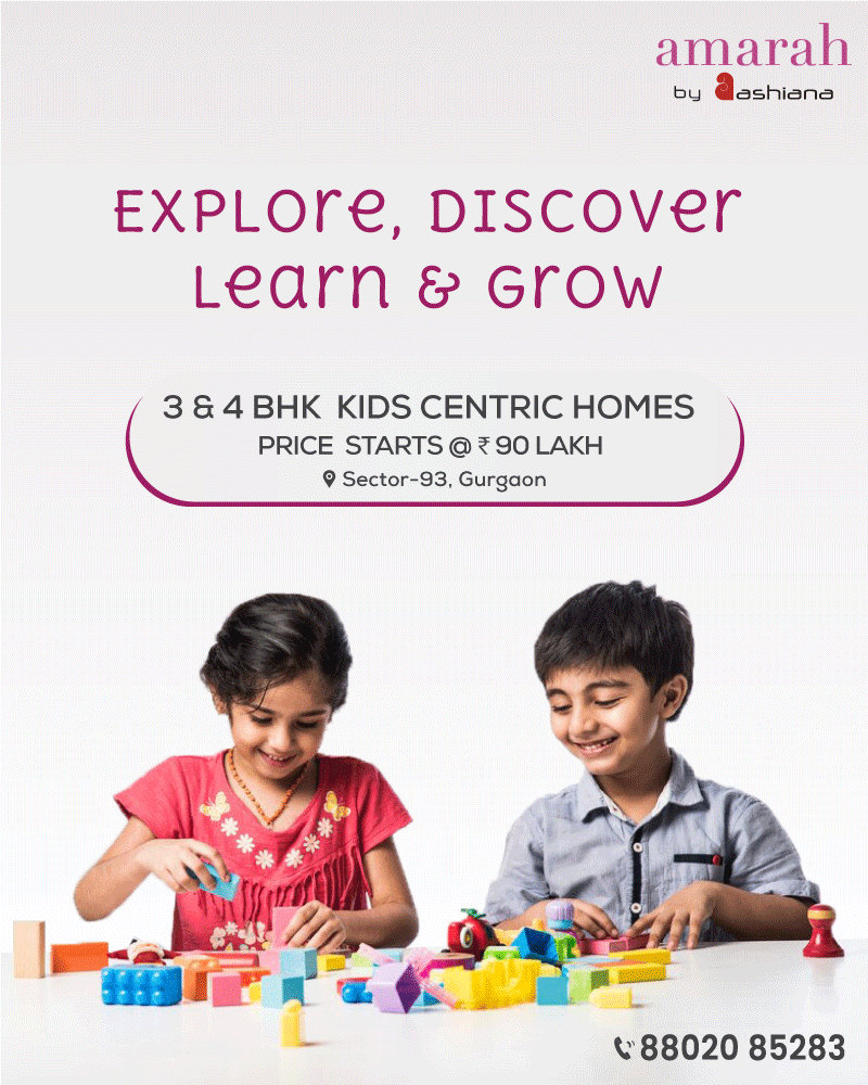 Book 3 and 4 BHK kid centric home price starts Rs 90 Lac at Ashiana Amarah, Gurgaon