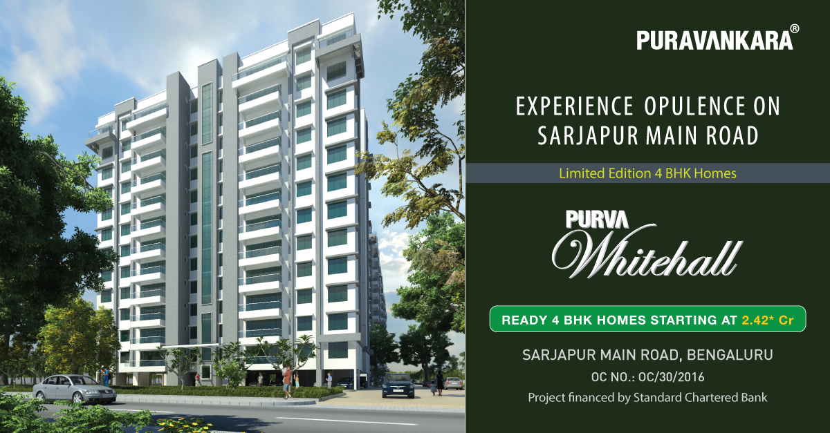 Ready 4 BHK homes starting at INR 2.42 cr at Purva Whitehall in Bangalore Update