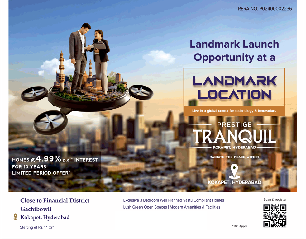 Landmark launch opportunity at a landmark location at Prestige Tranquil, Hyderabad Update