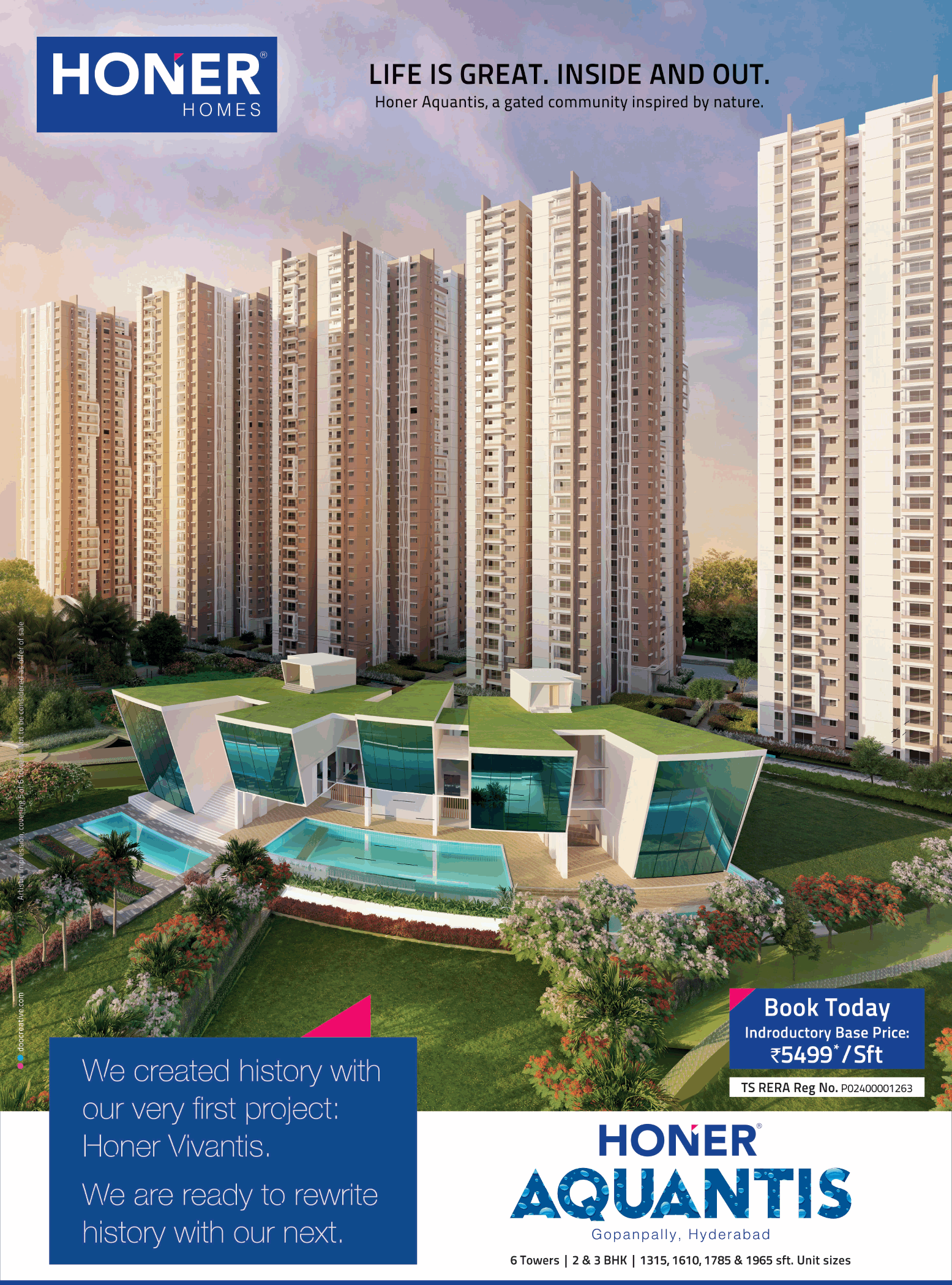 Book today indroductory base price Rs 5499 per sq ft at Honer Aquantis, Hyderabad Update