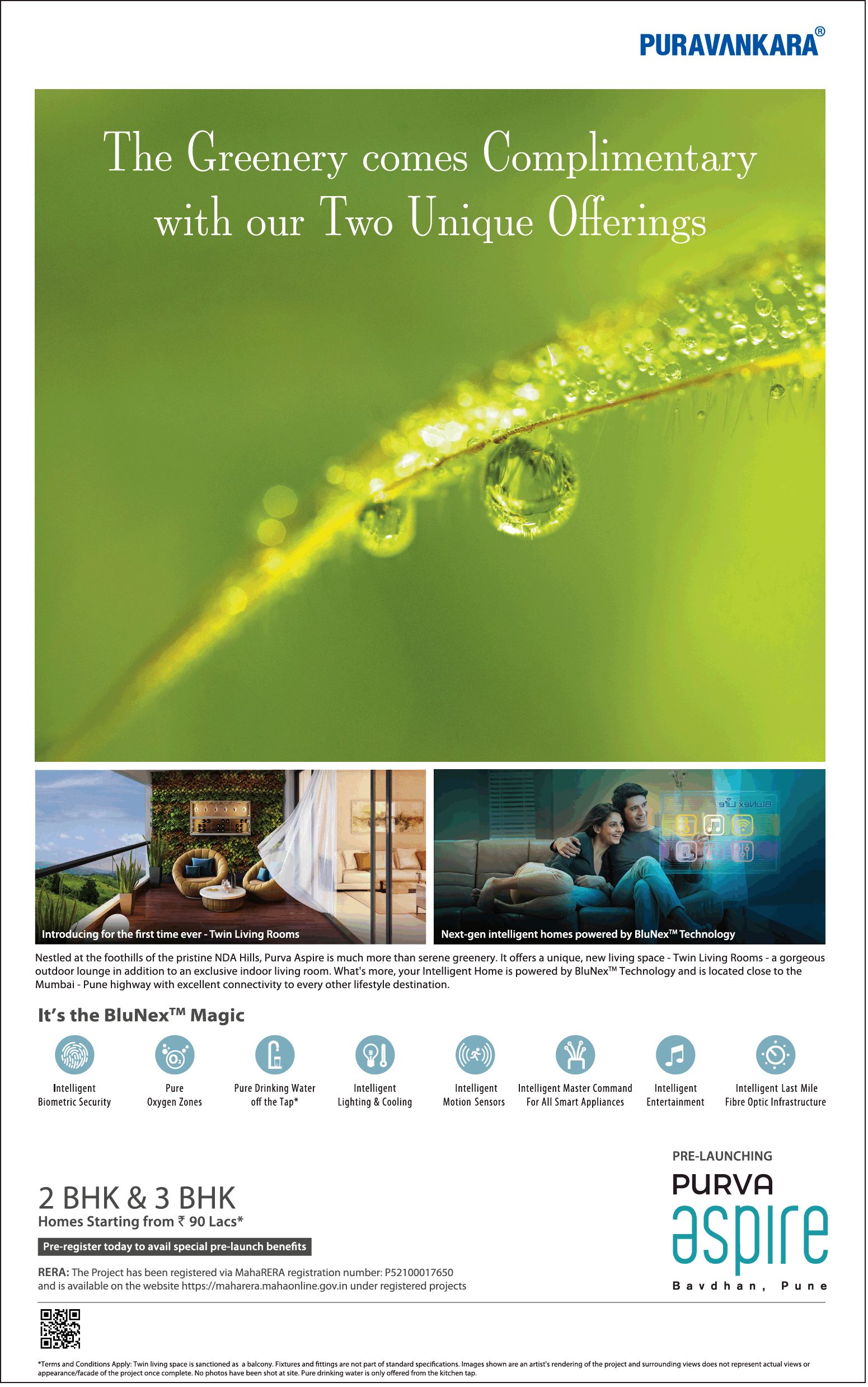 The greenery comes complimentary with our two unique offerings at Purva Aspire in Bavdhan, Pune