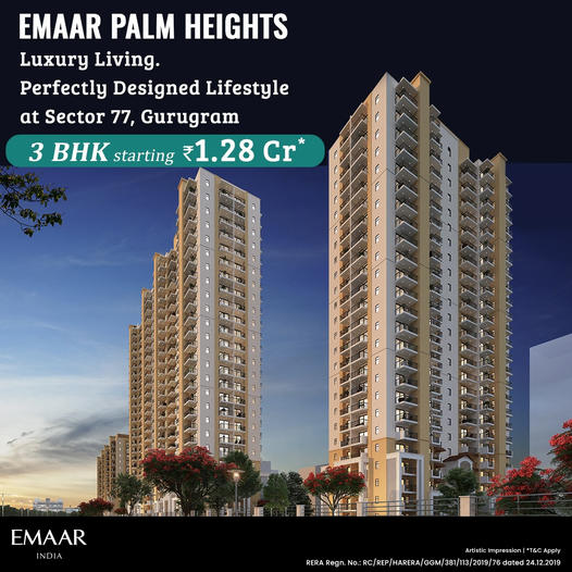 BooK 3 BHK home price starting Rs 1.28 Cr at Emaar Palm Heights, Gurgaon