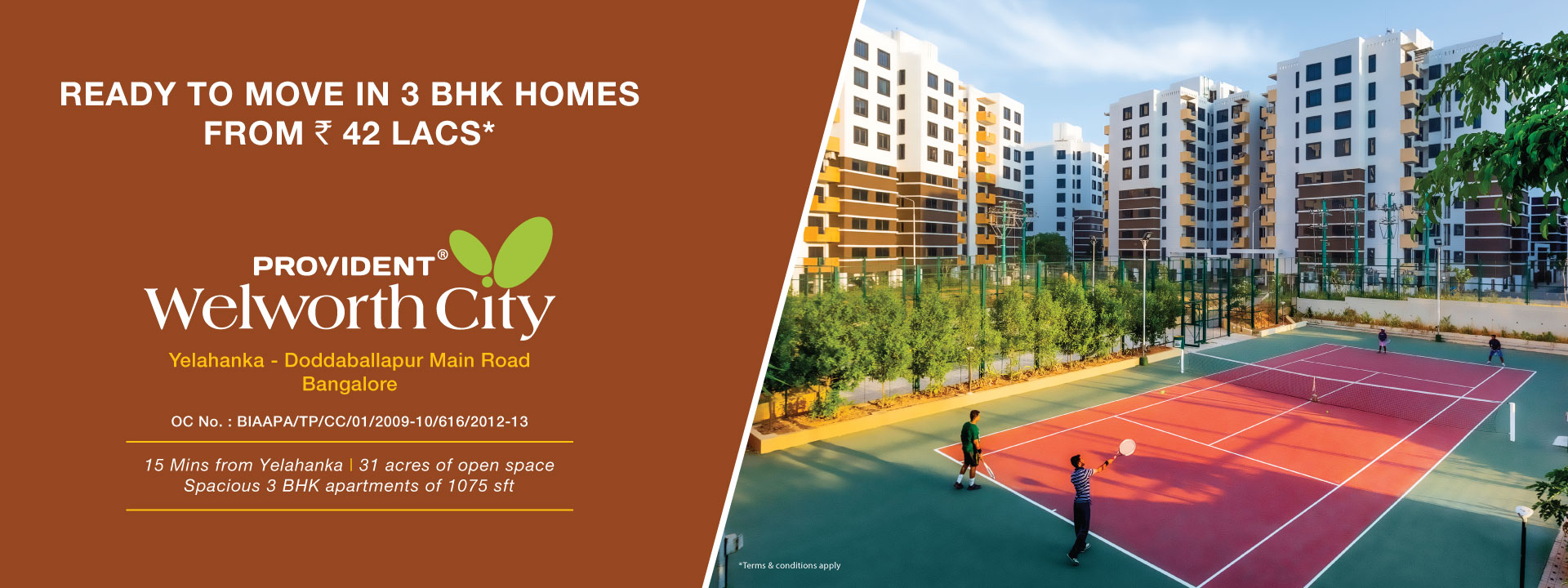 Ready to move in 3 BHK homes from Rs 42 Lacs at Provident Welworth City in Bangalore