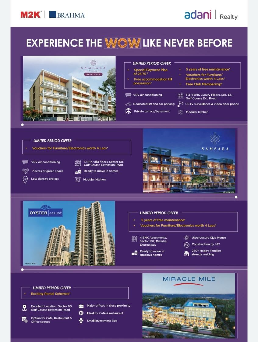 Limited period offer, experience the wow like never before at Adani Realty residential projects in Gurgaon