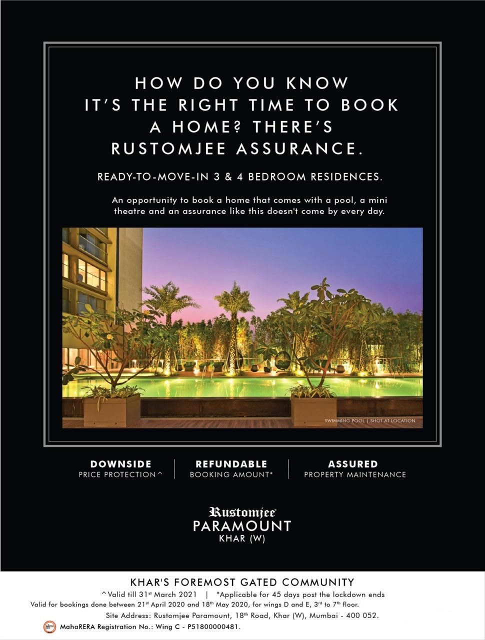 Ready to move in 3 and 4 bedroom residences at Rustomjee Paramount in Mumbai