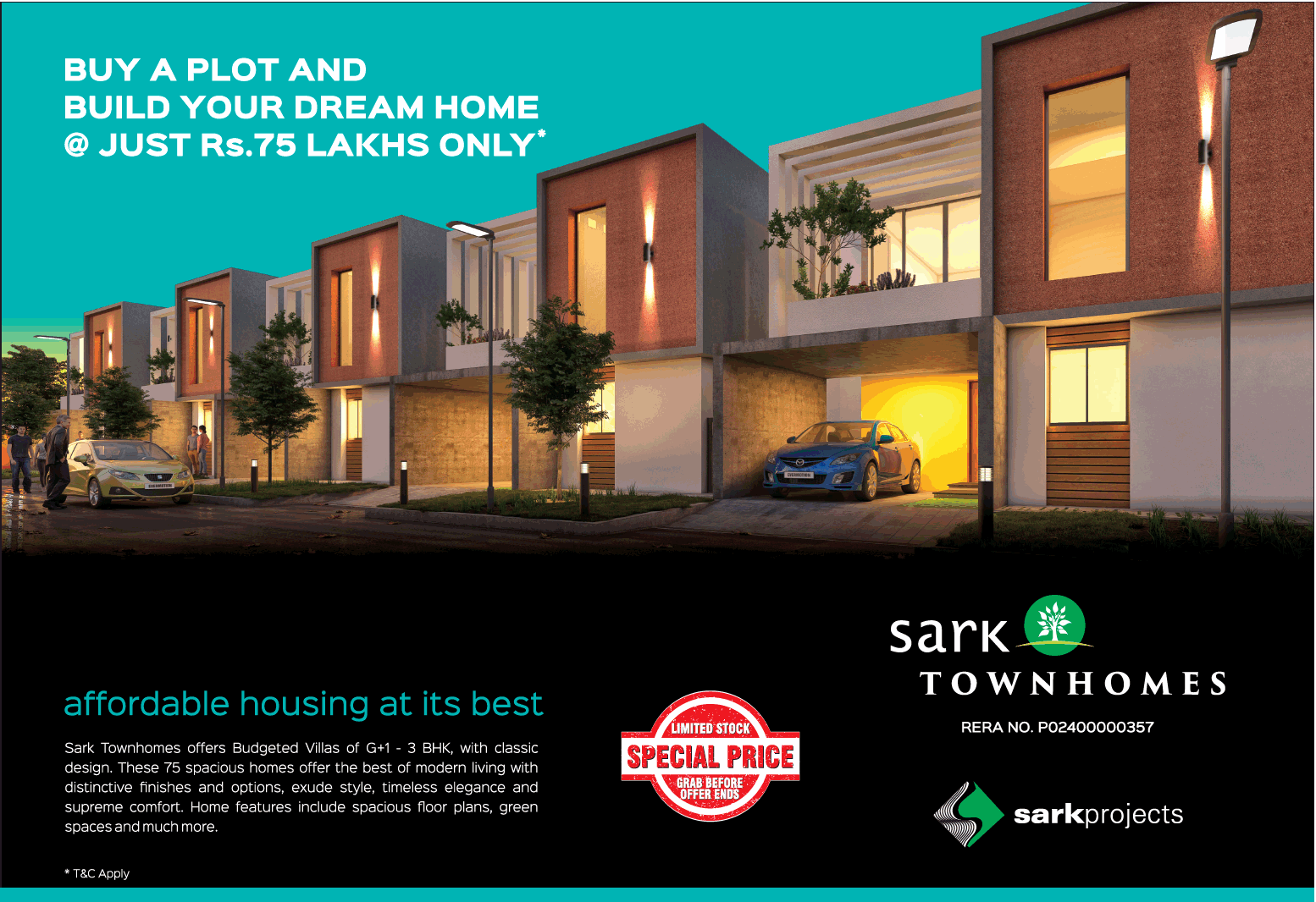 Buy a plot and build your dream home in just Rs 75 Lakh only at Sark Green Residences in Hyderabad