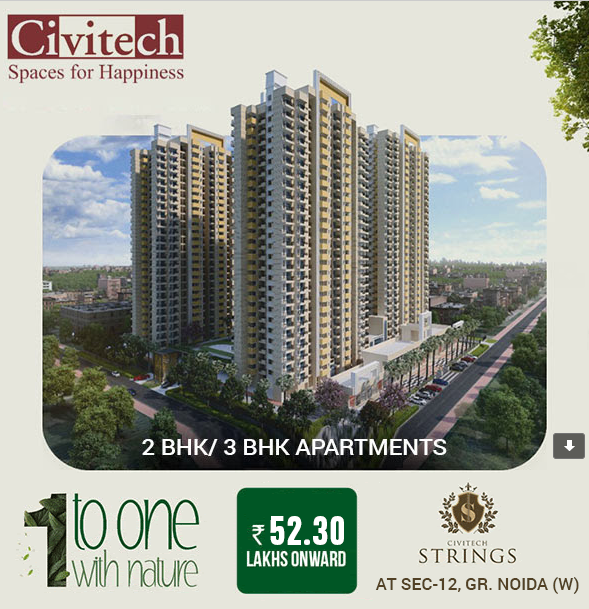 Own 2 / 3 BHK apartments starting Rs. 52.30 Lac onwards at Civitech Strings, Greater Noida