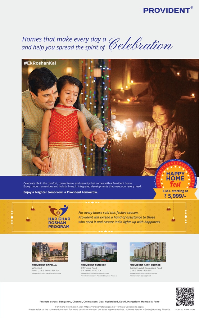 Happy home fest EMI starting at Rs 5,999 at Provident Housing, Bangalore