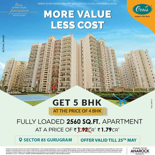 Fully loaded 2650 sqft apartments Rs 1.79 Cr at Orris Aster Court Premier in Gurgaon