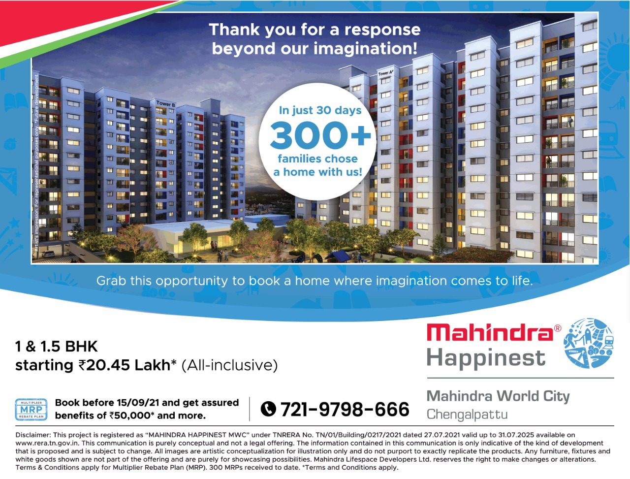 Mahindra World City Offering 1 & 1.5 BHK Luxury Flates in Rs 20.45 Lacs* in Chengalpattu Update