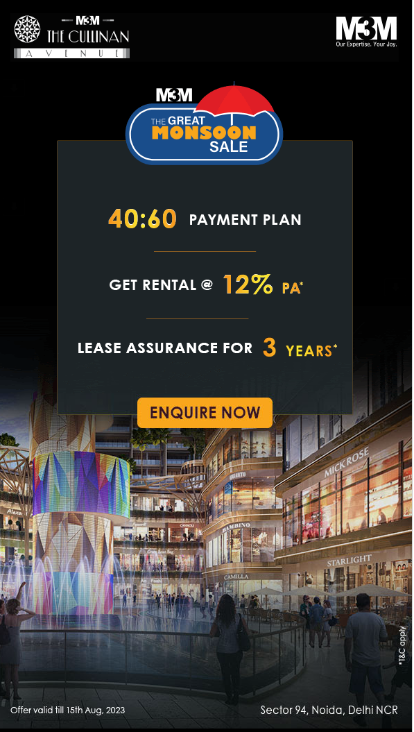 Presenting 40:60 payment plan at M3M The Cullinan Avenue in Sector 94, Noida