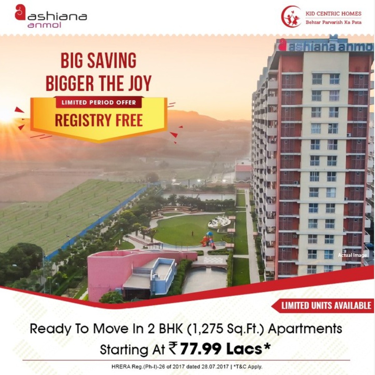 Offering 2 BHK Apartments Starting At Rs 77.99 Lacs At Ashiana Anmol in Sector 33 Sohna Road Gurugram