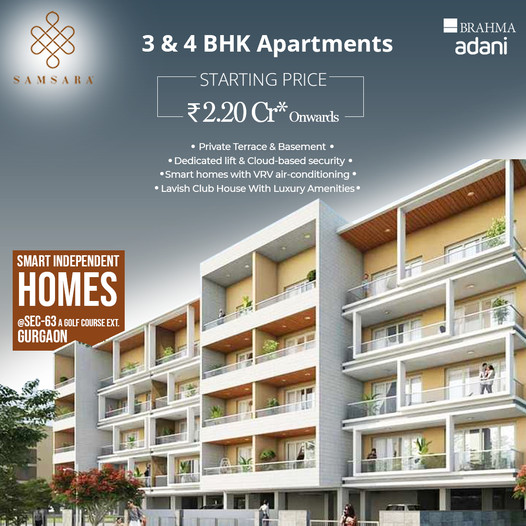 Presenting 3 and 4 BHK apartments Rs 2.20 Cr at Adani Samsara Vilasa, Gurgaon