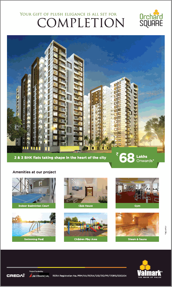 Book 2 & 3 BHK apartment Rs 68 Lac at Valmark Orchard Square, Bangalore