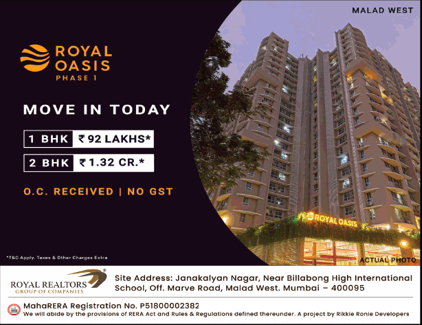 1 BHK apartment Rs 92 Lakh at Royal Oasis Phase 1 in Mumbai