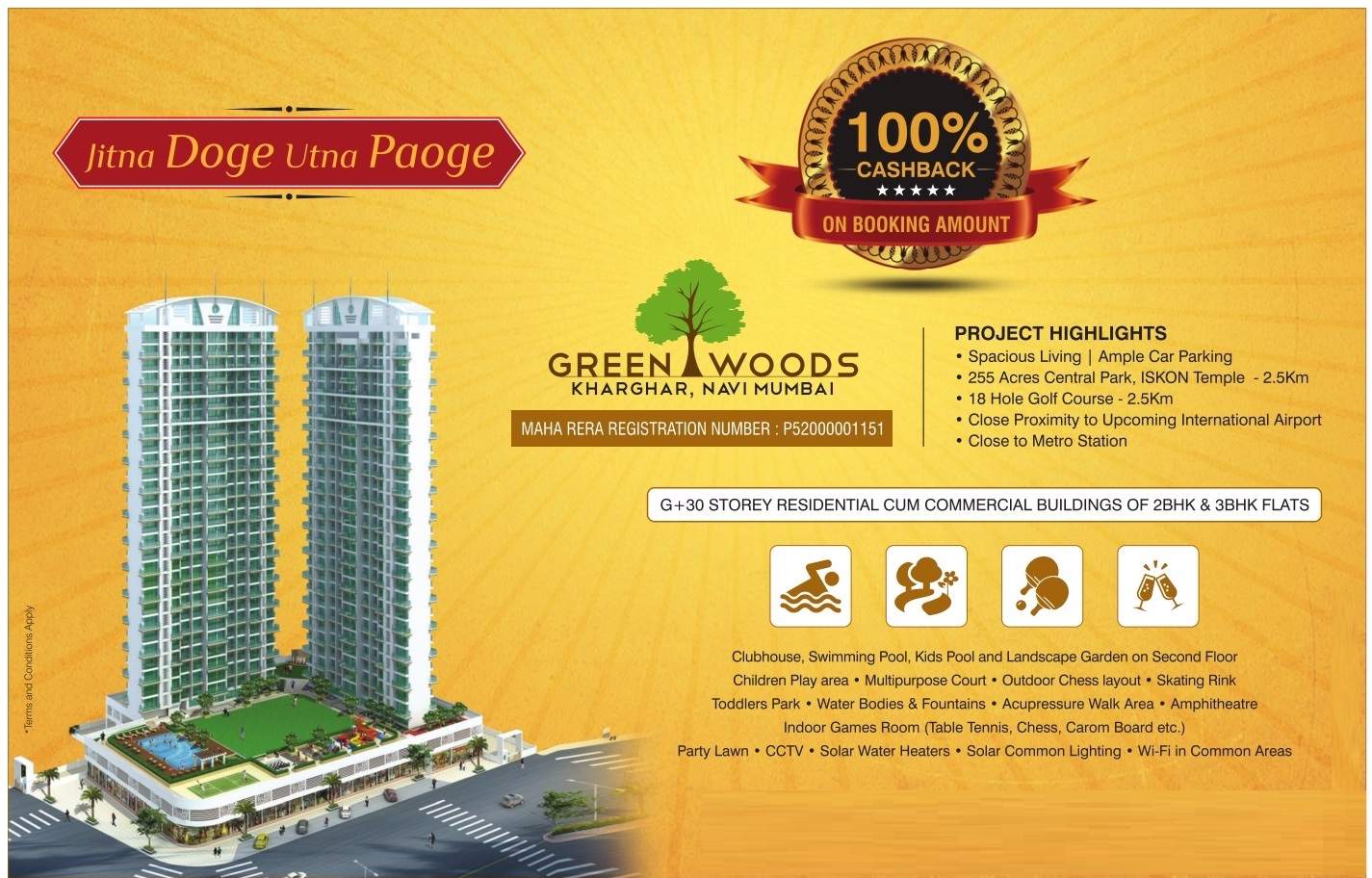 Get 100% cashback on booking amount at Proviso Green Woods in Navi Mumbai
