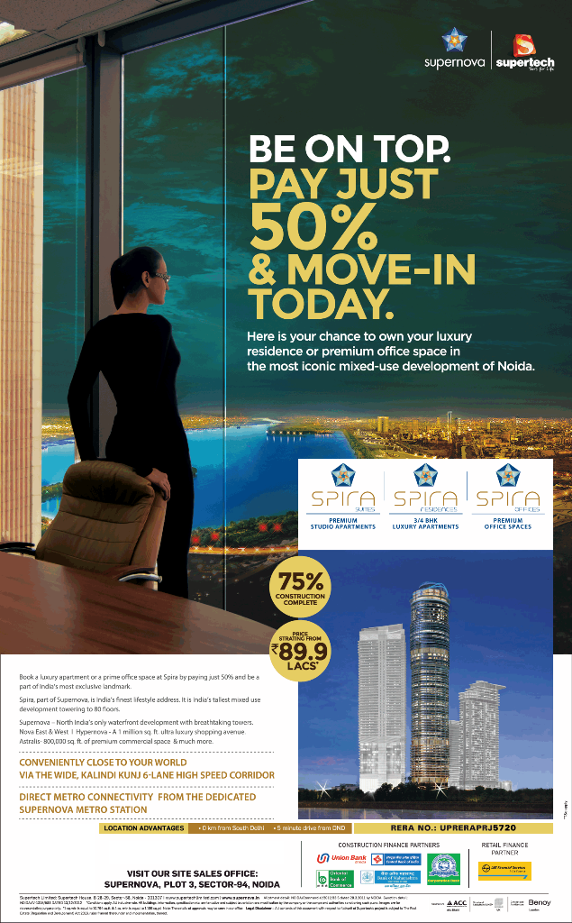 Pay just 50% & move-in today at Supertech Supernova Spira Residences, Noida