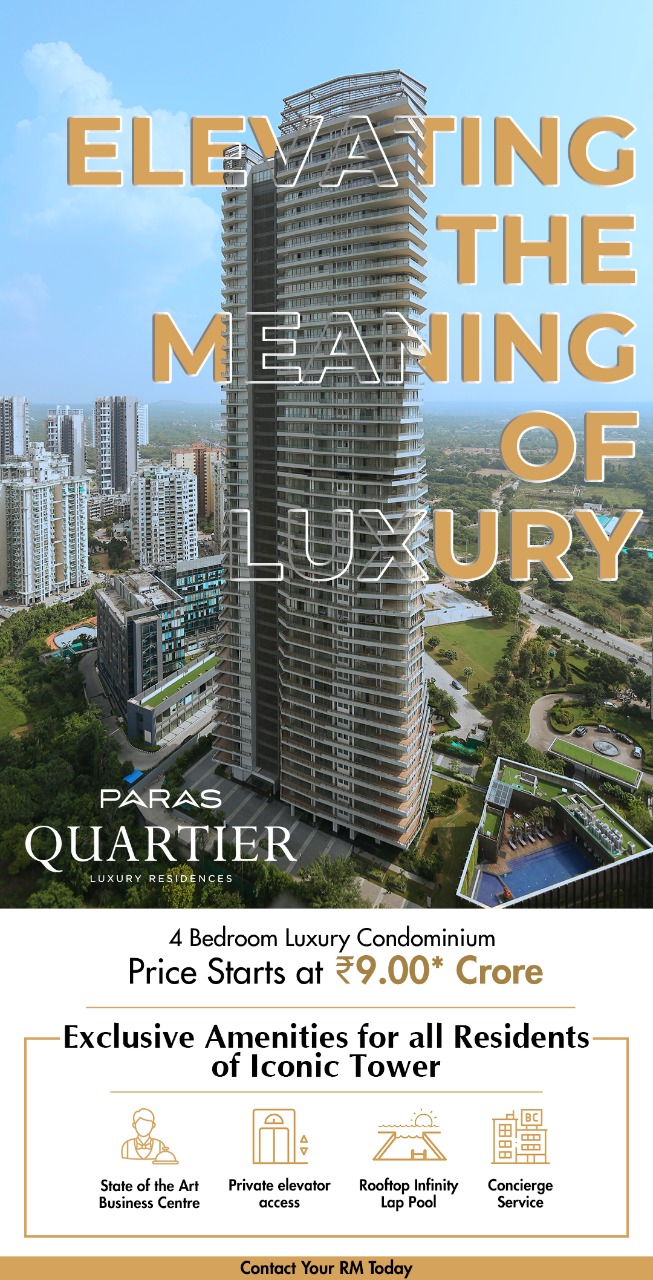 Book 4 Bedroom luxury condominium price starts Rs 9 Cr at Paras Quartier in Sector 2, Gurgaon Update