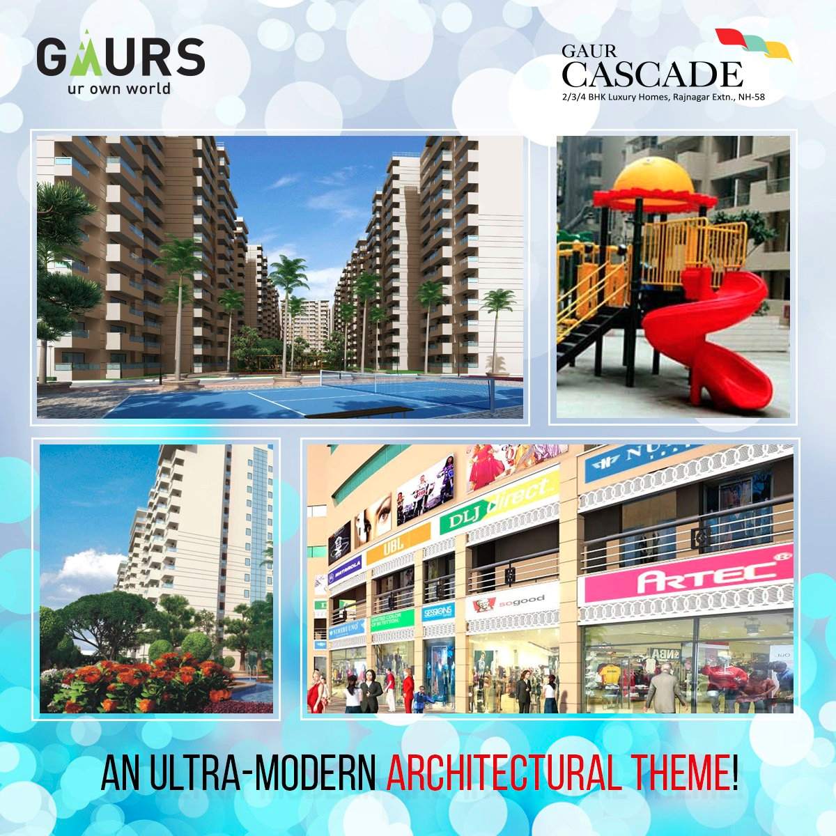 An ultra - moden architectural theme at Gaur Cascades