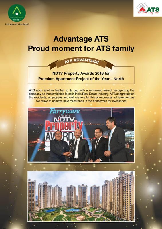 ATS Advantage awarded as the Premium Apartment Project of the Year at NDTV Property Awards 2016