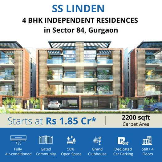 Book 4 BHK independent residences Rs 1.85 Cr at SS Linden in Sector 84, Gurgaon