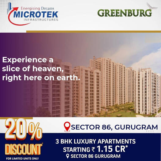 Book 3 BHK luxury apartments starting Rs 1.15 Cr at Microtek Greenburg in Sector 86 Gurgaon