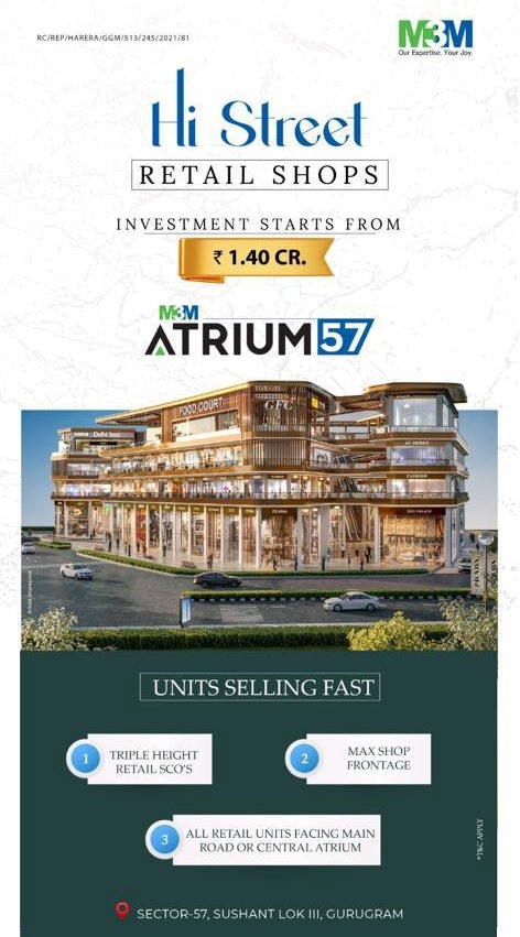 Units selling fast at M3M Atrium 57, Gurgaon