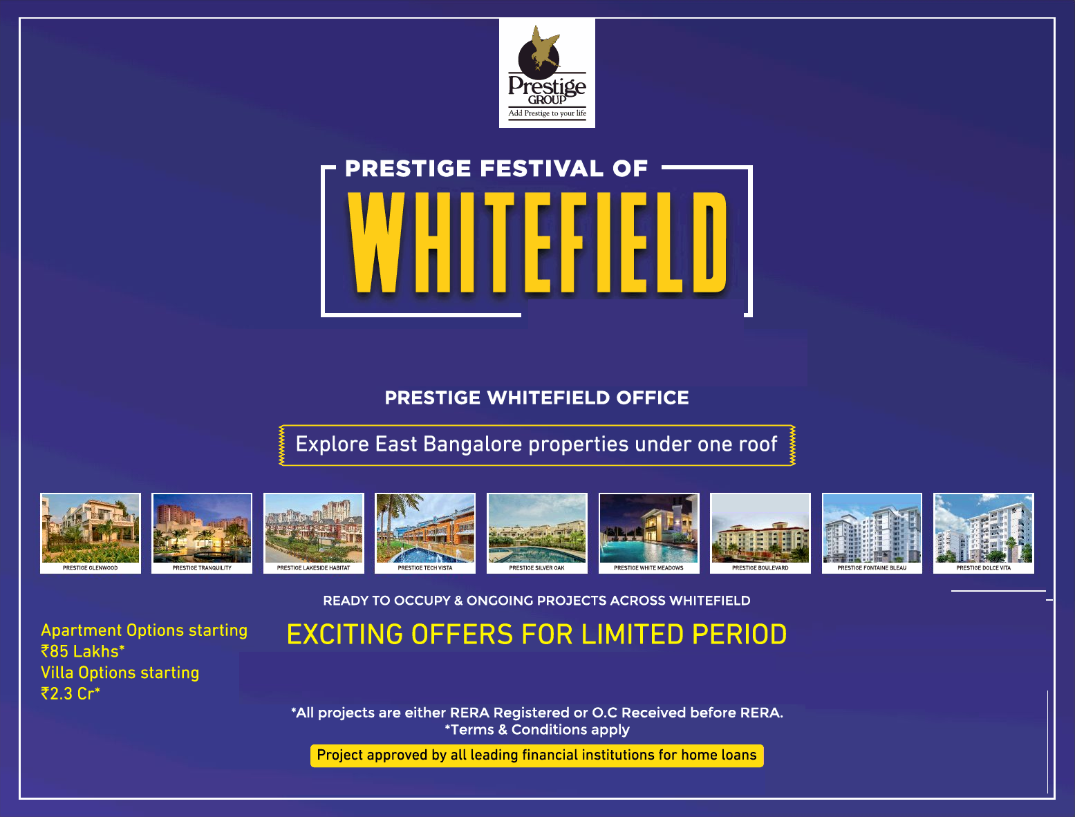 Villa starting Rs 2.3 Cr onwards At Prestige Festival Of Whitefield in Bangalore Update
