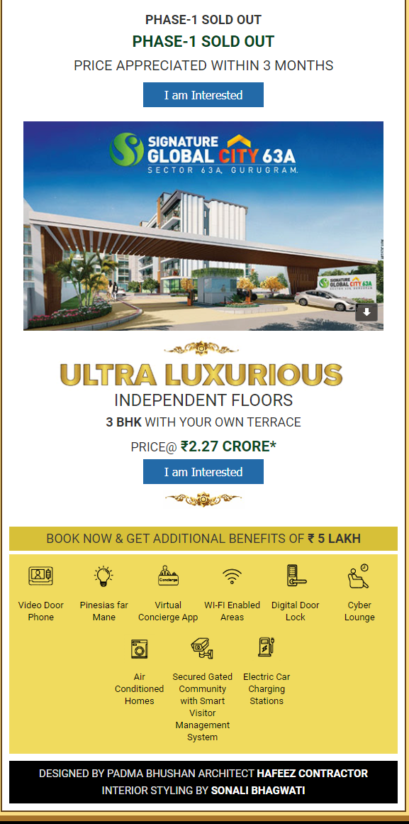 Phase 1 sold out at Signature Global City 63A, Gurgaon