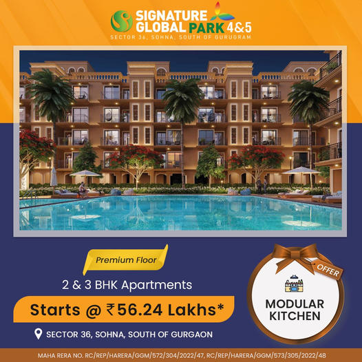Premium floor 2 and 3 BHK apartments starts Rs 56.24 Lac at Signature Global Park 4 & 5 in Sector 36, Sauth of Gurgaon