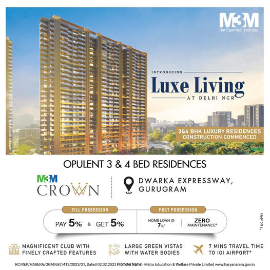 Experience the ultimate in high end living at M3M Crown, Sector 111, Gurgaon
