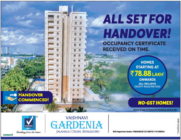 Vaishnavi Gardenia offer no GST homes in Bangalore