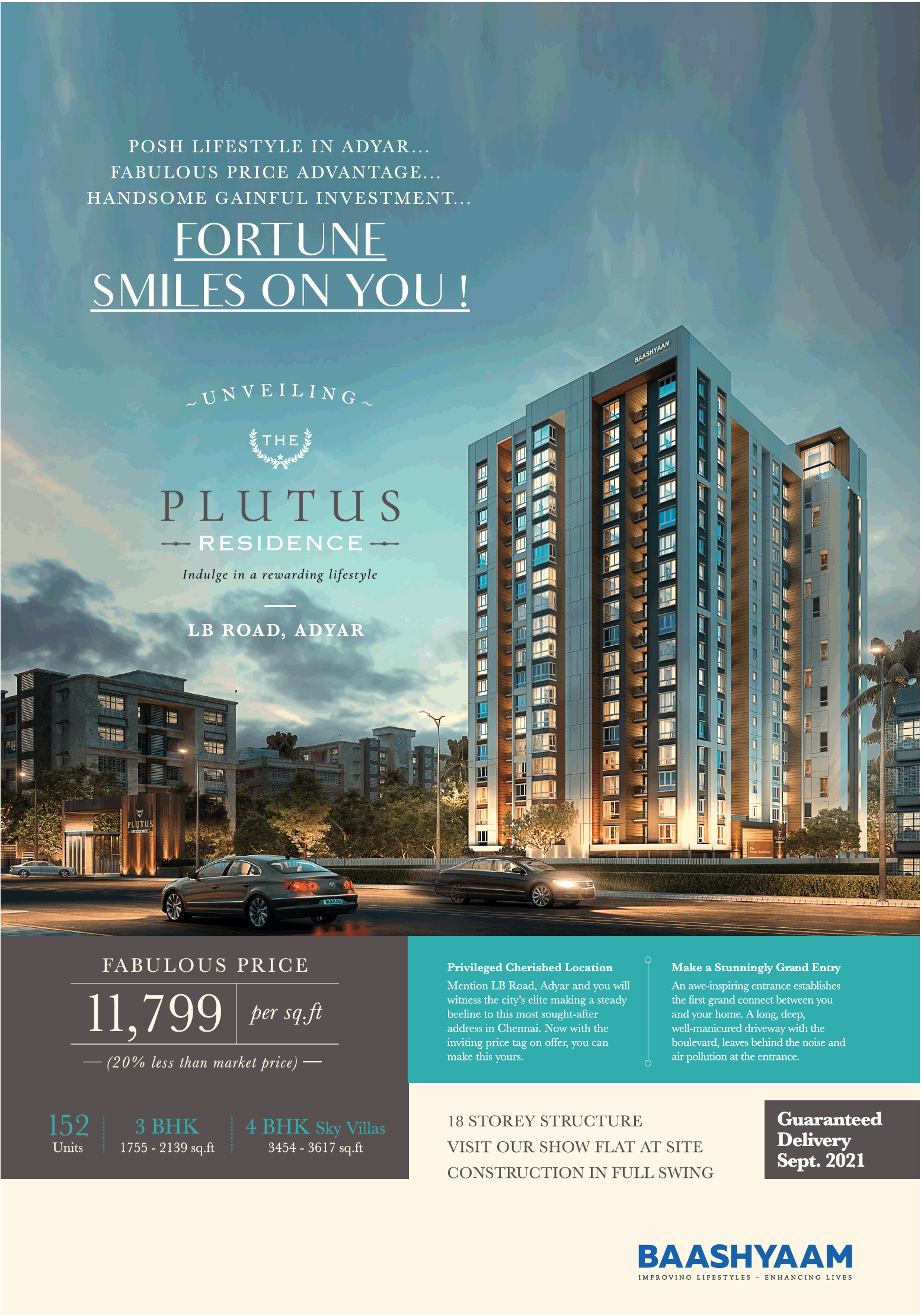 Guaranteed delivery Sept 2021 at Baashyaam Plutus Residence in Chennai