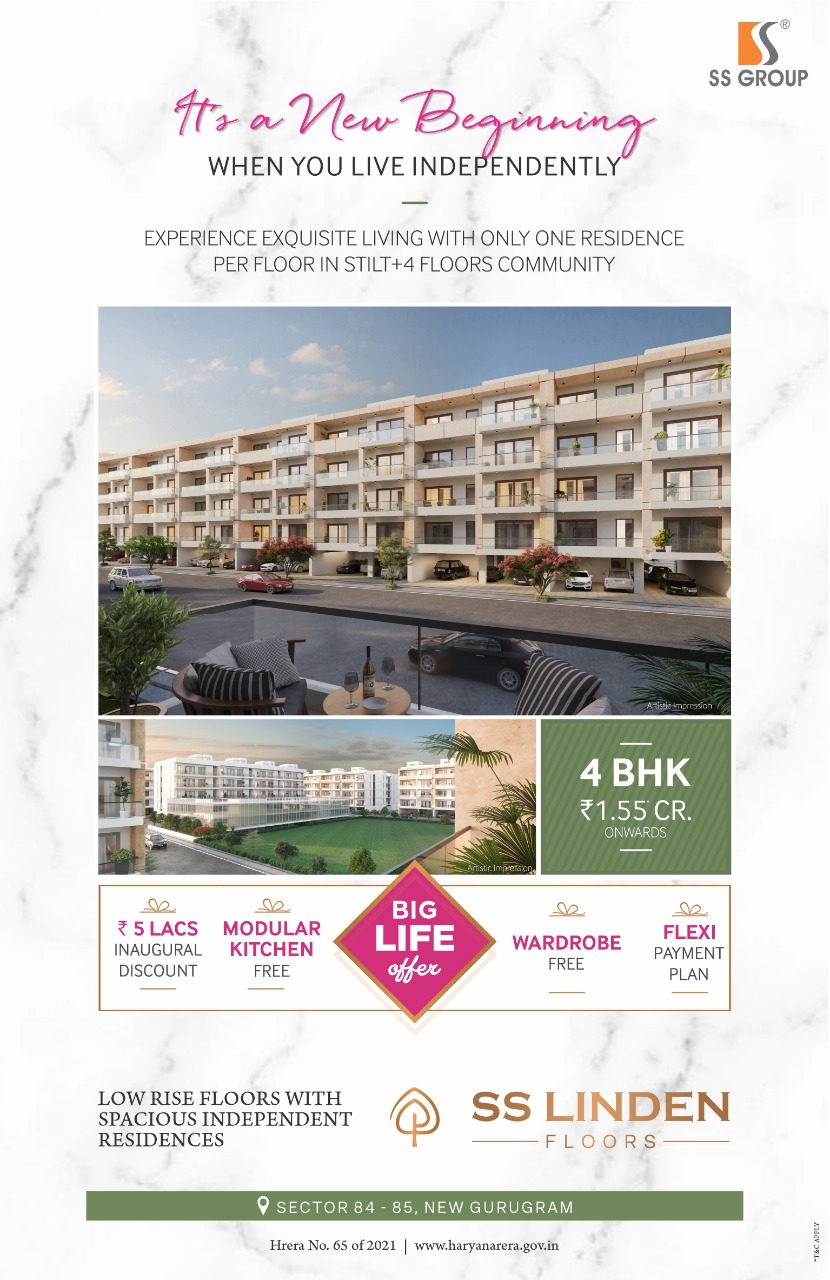 Experience exquisite living with only one residence per floor in stilt+4 floors community at SS Linden Floors, Gurgaon
