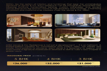 Discover Luxury Living at M3M Jacob & Co Residences, 5 BHK @ ₹36,000/sq.ft, 4 BHK @ ₹32,000/sq.ft, 3 BHK @ ₹31,000/sq.ft
