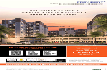 Last chance to own a premium home  Rs 25.99 Lac at Provident Capella in Whitefield, Bangalore