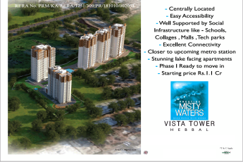 Phase 1 ready to move in price starting Rs 1 Cr at Misty Waters Vista Tower, Bangalore