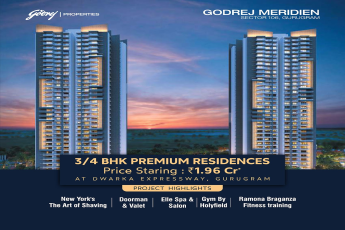 Book 3 and 4 BHK premium residences price staring Rs 1.96 Cr at Godrej Meridien, Gurgaon