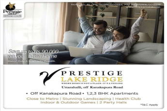 Save up to Rs 90000 on your 1-bed home at Prestige Lake Ridge, Bangalore