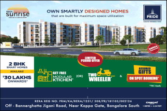 Pride Sunrise get free modular Ktichan or two wheeler in Bangalore