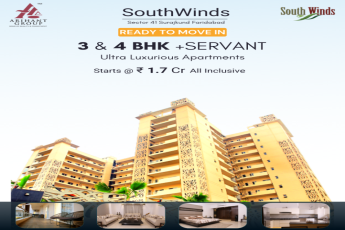 Ready to move in 3 & 4 BHK +Servant ultra luxurious apartments starts Rs 1.7 Cr all inclusive at Arihant South Winds, Faridabad