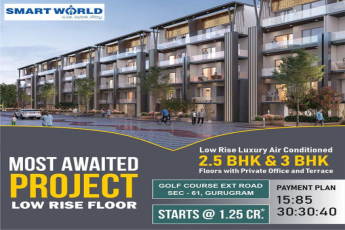 Most Awaited Project Low Rise Floors 2&3 BHK With Terrace Garden @ Rs 1.25 Cr. at Smart World in Sector 61, Gurgaon
