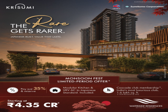 Book with 35% at Krisumi Waterside Residences || Grab the Monsoon Fest Offer Today! || Luxury Living in Gurugram at ₹4.35 Cr*