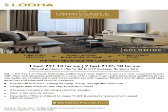 Unmissable pre launch offer for first 99 bookings with no stamp duty at Lodha Codename Goldmine in Thane