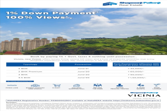 Book by paying 1% + govt taxes and nothing until possession at Shapoorji Pallonji Vicinia, Mumbai