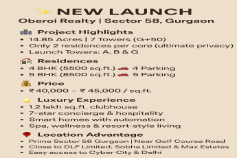 Exclusive Launch by Oberoi Realty in Sector 58 Gurgaon || Discover Luxury Living in Oberoi Realty's New Project || Explore Premium Residences at Oberoi Realty's New Launch