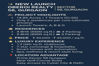 Explore Luxury Living at Oberoi Realty, Sector 58 Gurgaon || Discover New Launch at Sector 58 by Oberoi Realty || Unveil Exclusive Residences in Gurgaon by Oberoi Realty